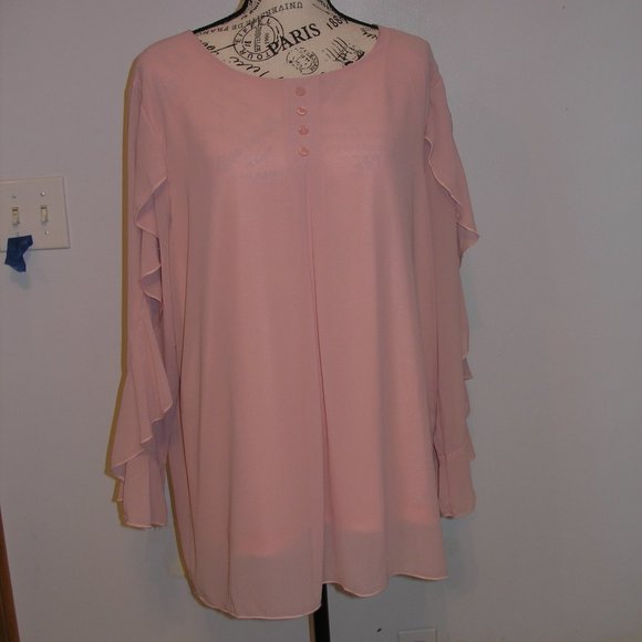 Anggrek Women's New XL Blouse Top Dusty Rose Pink Ruffled Long Sleeves Tags - Picture 1 of 13